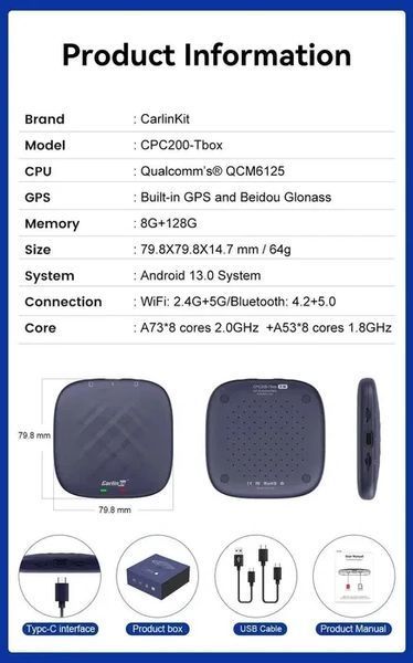 CarlinKit AI Box TBox Ultra 8/128gb YouTube/Netflix Android 13 Адаптер для беспроводного подключения смартфона T6938Y фото