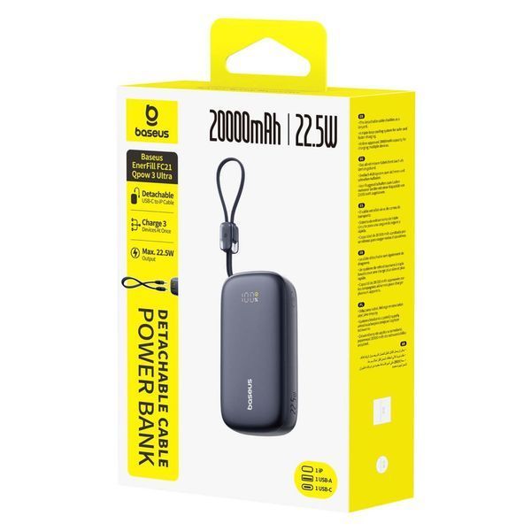 Baseus EnerFill FC21 Qpow 3 Ultra Digital Display Power Bank 20000mAh 22.5W Black (E0027M00) Зовнішній акумулятор T3166A фото