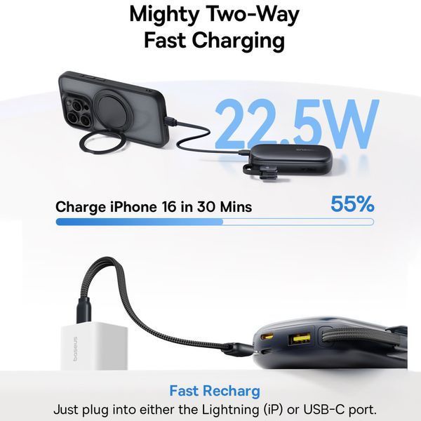 Baseus EnerFill FC21 Qpow 3 Ultra Digital Display Power Bank 20000mAh 22.5W Black (E0027M00) Зовнішній акумулятор T3166A фото