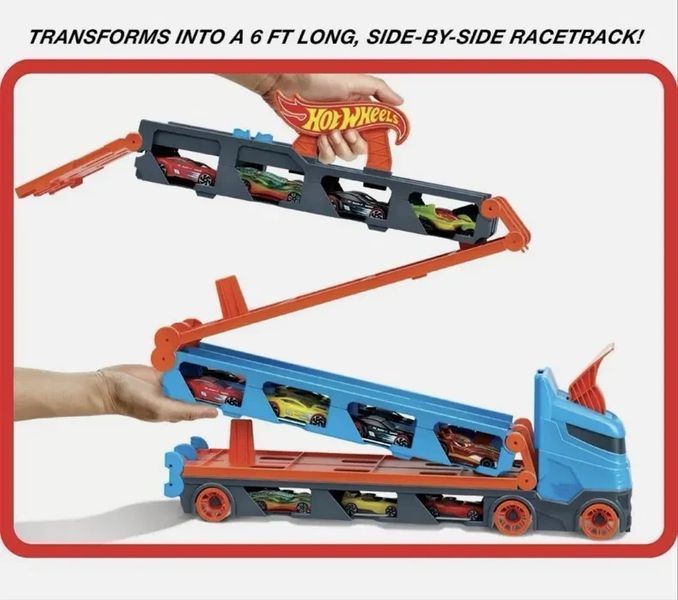 Hot Wheels 2 в 1 Автовоз-транспортер 2 м + 3 машинки Ігровий набір T2461A фото