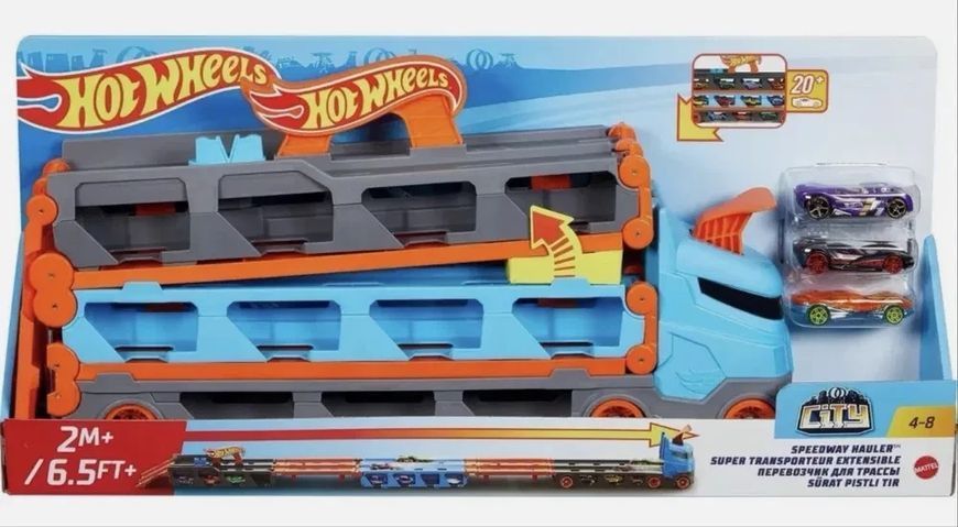 Hot Wheels 2 в 1 Автовоз-транспортер 2 м + 3 машинки Ігровий набір T2461A фото