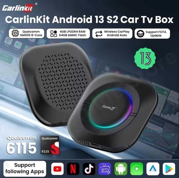 CarlinKit TBox S2 4gb/64gb - YouTube/Netflix (Android 13.0) Адаптер для беспроводного подключения смартфона T2962K фото